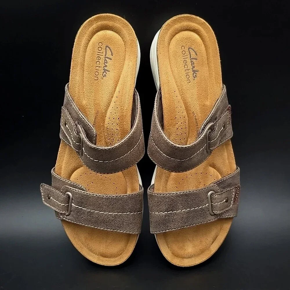 Clarks Collection April Dusk Adjustable Brown Slide Sandals Women’s Size 9.5M - Picture 10 of 12
